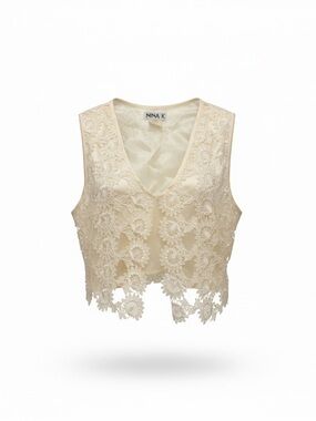 1990's Nina K Cream Lace V-Neck Cropped Vest